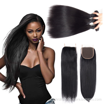 Brazilian hair bundles with closure  100% Brazilian Straight Human hair with closure  Hair Weave
